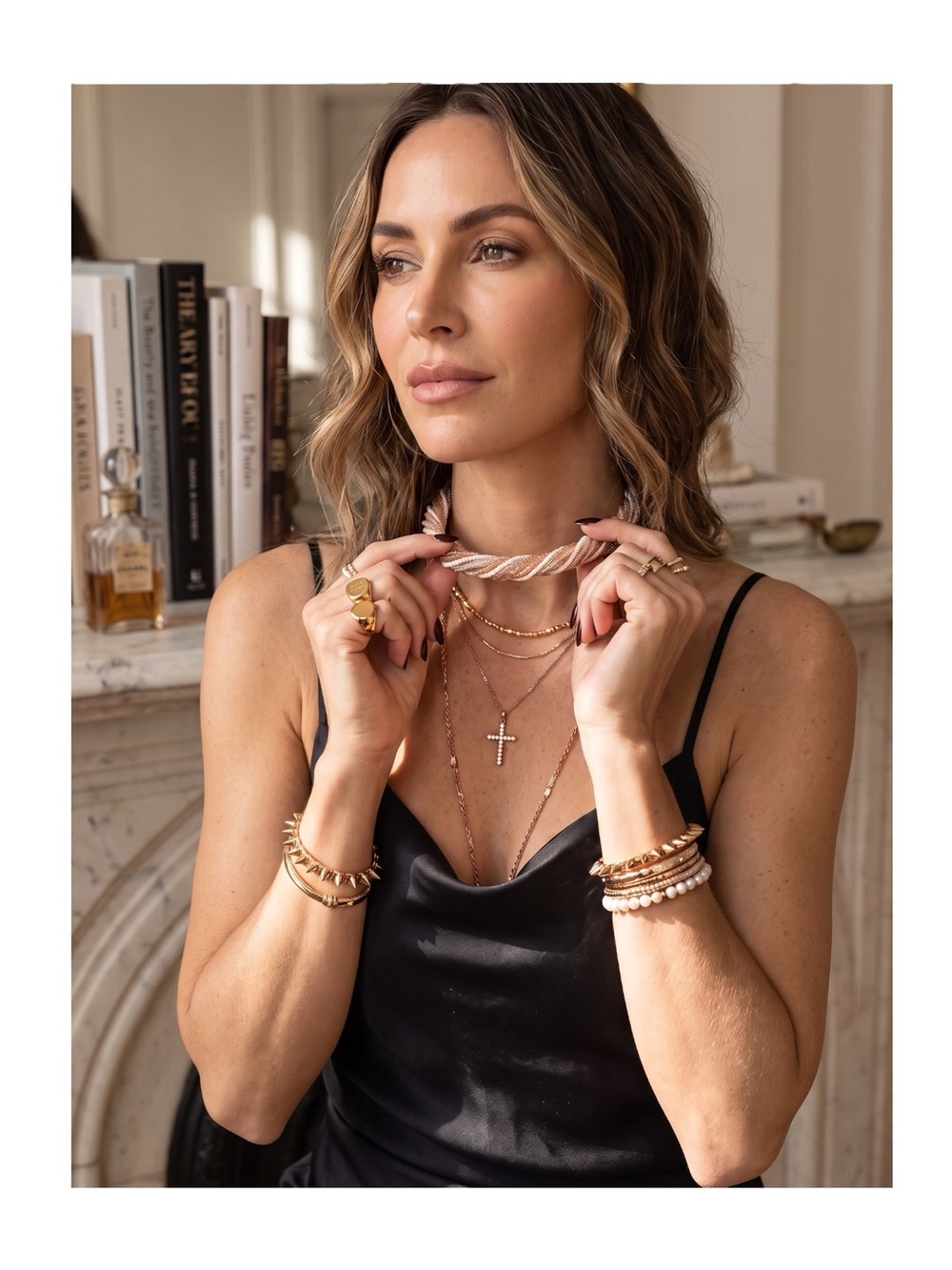 new Stella + Ruby ❃ Multi Strand Glass Bead Necklace ❃ Silver Cashmere Champagne